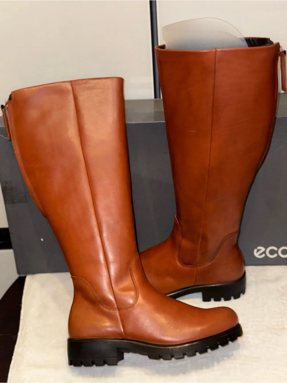ECCO Tall Women’s Leather Riding Boots in Cognac